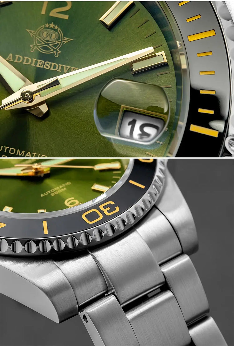 ADDIESDIVE Men Fashion Diving Mechanical Watch, Sapphire Crystal 20Bar Ceramic Bezel Super Luminous Stainless Steel Personalized