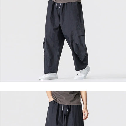 Pantaloni estivi da uomo Haori Harajuku Pantaloni a gamba larga con elastico in vita Pantaloni comodi da uomo oversize per sport all'aria aperta Pantaloni da jogging Streetwear