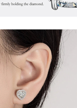 PERFANY 0.5CT-2CT Heart-Shaped Cut Moissanite Earrings For Women S925 Pure Silver Simulated Diamond Earrings Fashion Jewelry PlatiNum