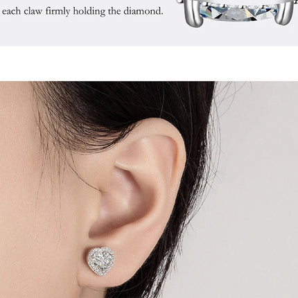 PERFANY 0.5CT-2CT Heart-Shaped Cut Moissanite Earrings For Women S925 Pure Silver Simulated Diamond Earrings Fashion Jewelry PlatiNum