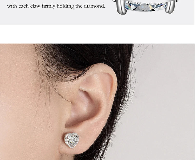 PERFANY 0.5CT-2CT Heart-Shaped Cut Moissanite Earrings For Women S925 Pure Silver Simulated Diamond Earrings Fashion Jewelry PlatiNum