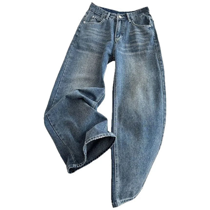 Jeans in denim a vita alta a gamba larga stile street americano con ricamo a stella, nuovo design da donna, pantaloni lunghi dritti e larghi