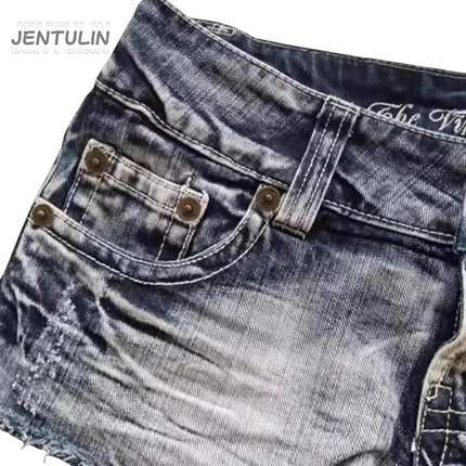 Y2K Drapeau Imprimé Graphique Mode Style Britannique Mini Short Harajuku Poche Short en Jean Femme Goth Slim Sexy Taille Basse