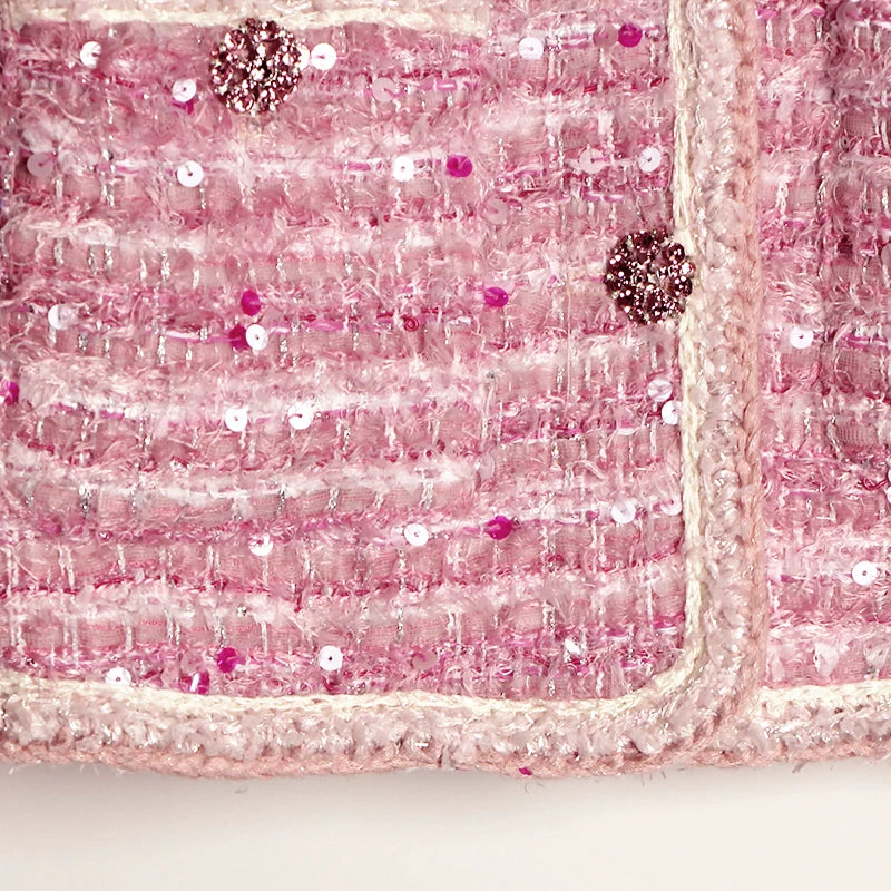 2025 New Fashion Round Neck Celebrity High-end Heavy Industry Sequin Temperament Design Casual Tweed Jacket