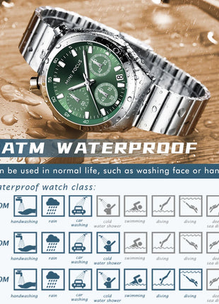 MINI FOCUS Orologio al quarzo verde argento per donna Orologio da polso cronografo con cinturino in acciaio inossidabile moda con lancette luminose Data 0491 platinumshop