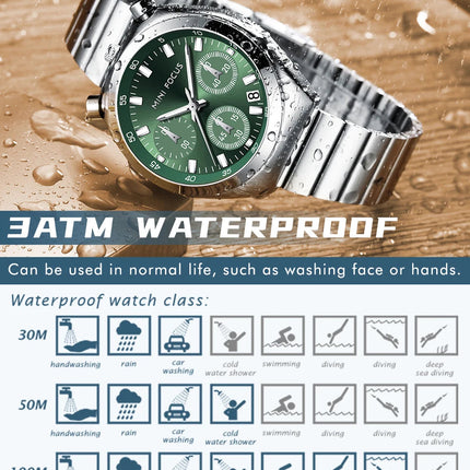 MINI FOCUS Orologio al quarzo verde argento per donna Orologio da polso cronografo con cinturino in acciaio inossidabile moda con lancette luminose Data 0491 platinumshop