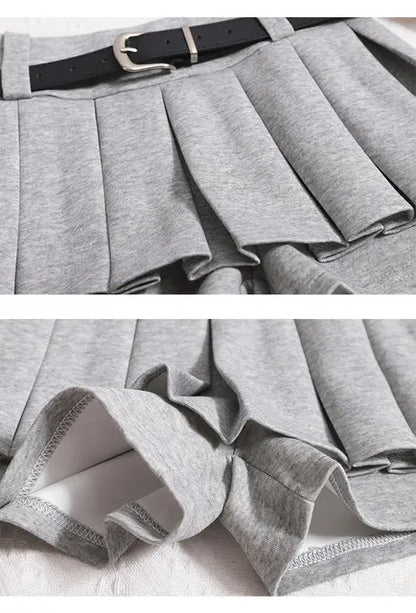 Womens Shorts Autumn Winter Belt High Waist Fluffy Pleated A-line Short Pants Korean Fashion Sexy Y2k All Match Clothes