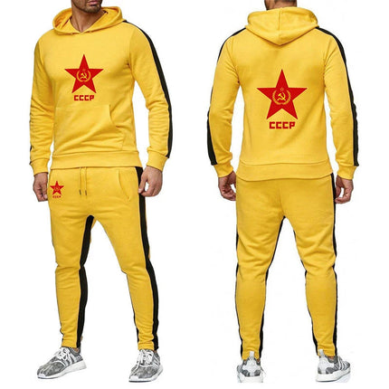 Retro CCCP 2025 Spring Autumn Men's New Solid Color Set Soviet Union USSR Casual Pullover Long Pant 2-piece Jogger Sports Suit PlatiNum