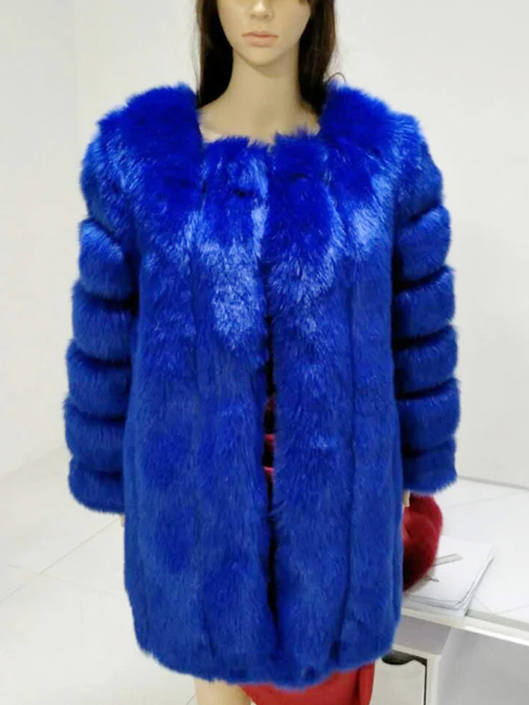 ZADORIN S-4XL Winter Luxury Faux Fox Fur Coat Slim Long Pink Red Blue Faux Fur Jacket Women Fake Fur Coats Manteau Fourrure
