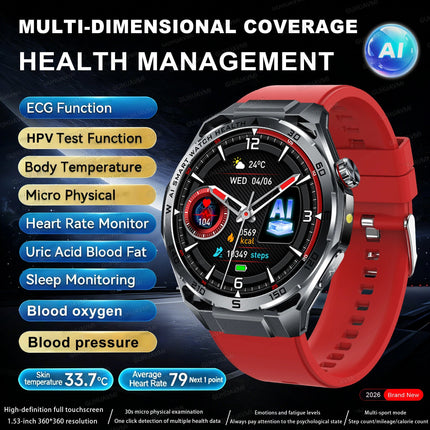 Nuovo Smartwatch 2026 con Analisi del Grasso Corporeo ECG+PPG, Acido Urico, Pressione Sanguigna, Ossigeno nel Sangue, Chiamate Bluetooth, Orologio Sportivo Intelligente per Uomini e Donne platinumshop
