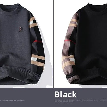 round Neck Knitted Sweater Autumn Winter Men's Fashion Thickened Long Sleeve Leisure Comfortable Fit Youthful Style Polyester...