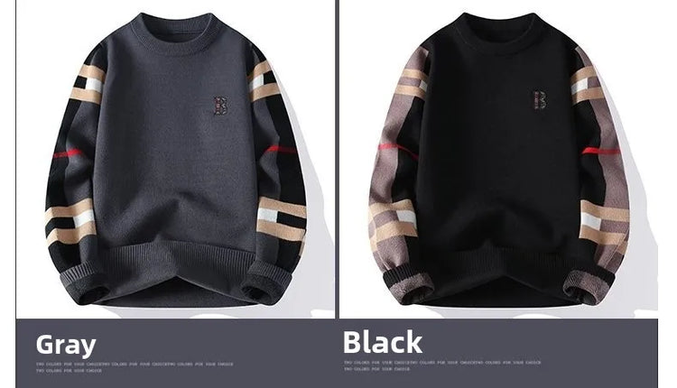 round Neck Knitted Sweater Autumn Winter Men's Fashion Thickened Long Sleeve Leisure Comfortable Fit Youthful Style Polyester...