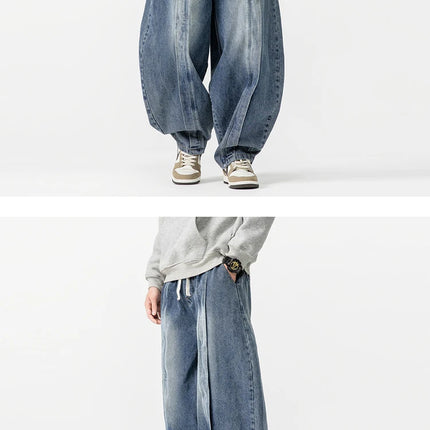 2025 Nuovi pantaloni stile harem vintage da uomo pantaloni larghi in denim hip-hop larghi da uomo jeans dritti oversize moda pantaloni in vita elastica