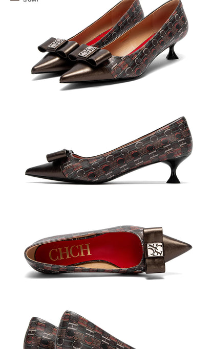 High-Heeled Shoes Elegant Fashion Female Commuting Low Heeled Shoes British Style Patchwork Design Lady Pointed Shoes