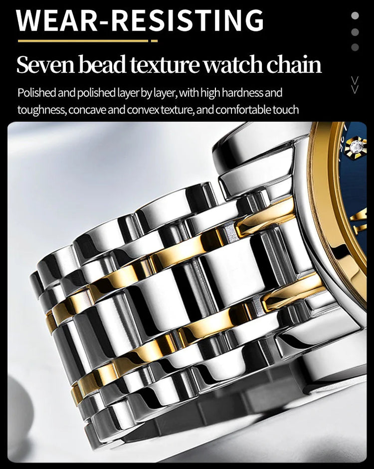 OLEVS 2858 Orologio da Uomo in Acciaio Inossidabile, Impermeabile, Antigraffio, con Fasi Lunari, Luminoso, Cronografo, Orologio da Polso al Quarzo di Lusso platinumshop