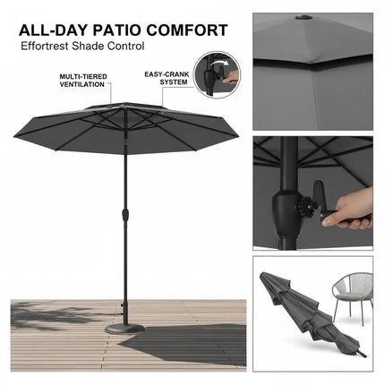 Ombrellone da Giardino a 3 Livelli Ventilato 300cm, con Sistema di Inclinazione a Pulsante e Manovella, Palo in Metallo Robusto, Ombrellone da Spiaggia e Giardino