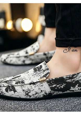Mocassini stampati alla moda per uomo, scarpe basse estive traspiranti, scarpe casual da uomo, comode scarpe da guida antiscivolo, scarpe slip-on da uomo