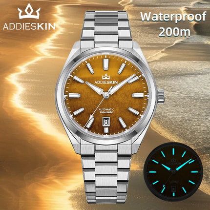AddiesKin K010 Automatic Watch for Men Natural Tiger Eye Dial Miyota 9015 Movement Sapphire Crystal 200 Waterproof Luminous Gift