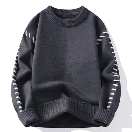Solid Color Trendy Loose Knit Sweater With Coarse Yarn Weaving Pattern For Autumn And Winter Men's Top And Street Pullover