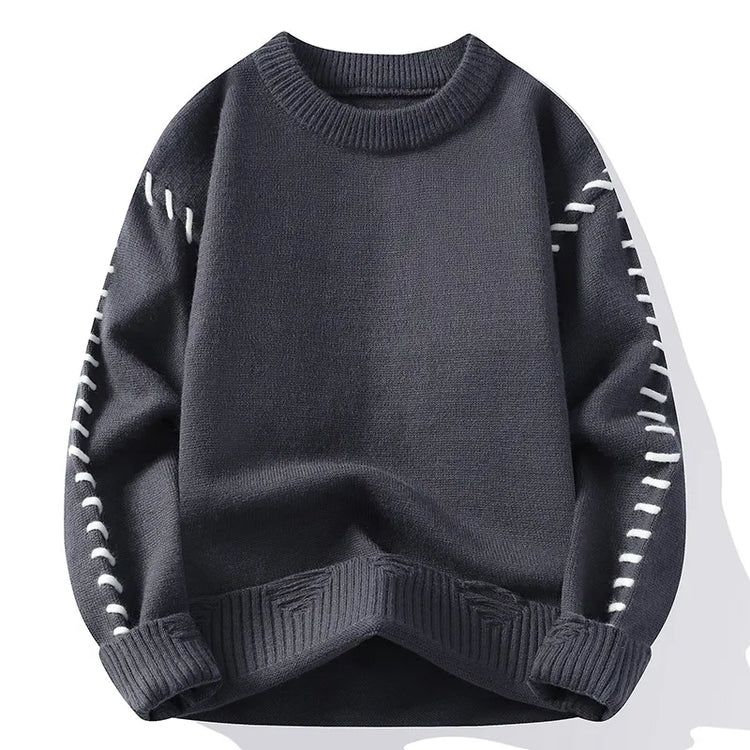 Solid Color Trendy Loose Knit Sweater With Coarse Yarn Weaving Pattern For Autumn And Winter Men's Top And Street Pullover