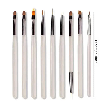 9Pcs UV Gel Acrylic Nail Brush Set, Nail Tips Extension Nail Brushes 3D Carving Manicure Salon Tools 2028