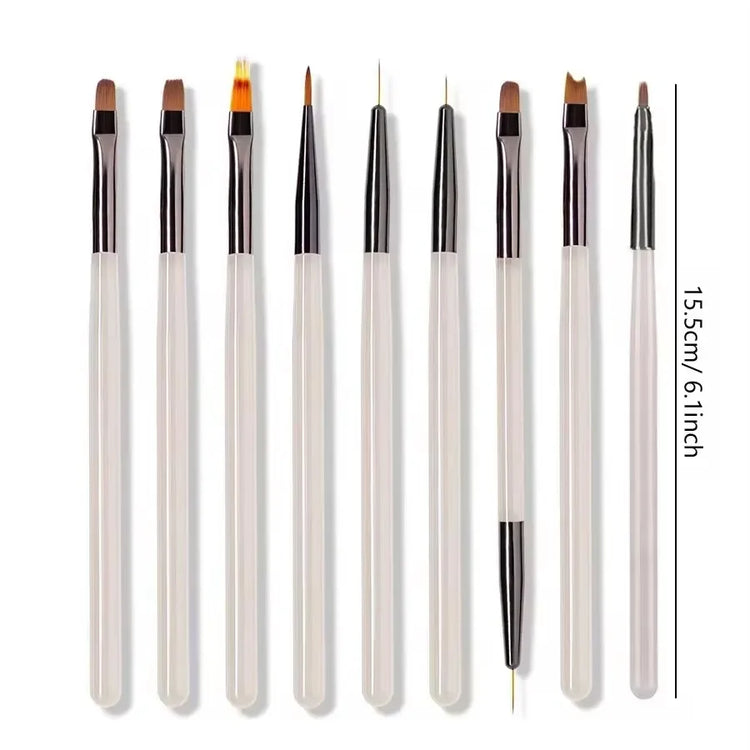 9Pcs UV Gel Acrylic Nail Brush Set, Nail Tips Extension Nail Brushes 3D Carving Manicure Salon Tools 2028