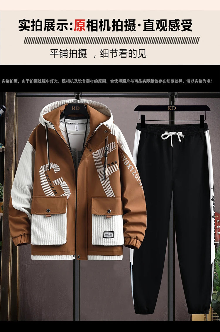 2025 Spring Casual Jackets Sportswear+Pants Men's Sets Korean Style 2 Piece Sets Men Streetwear Fitness Male Tracksuit