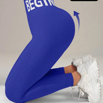 European and American Seamless Yoga Leggings with Waistband Lettering, Butt-Lifting, Quick-Dry Women's Breathable Tights for Pea PlatiNum