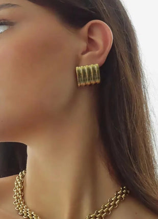 Orecchini a Perno Geometrici a Forma di C Multistrato Placcati in Oro 18K, Antiruggine, in Acciaio Inossidabile per Donne platinumshop