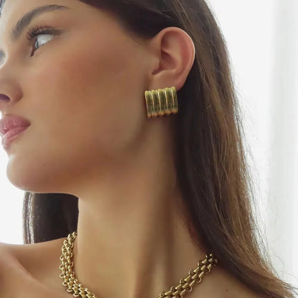 Orecchini a Perno Geometrici a Forma di C Multistrato Placcati in Oro 18K, Antiruggine, in Acciaio Inossidabile per Donne platinumshop