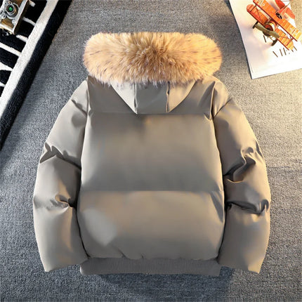 Winter Down Puffer Overcoat Men Fur Collar Soft Leather Parkas Men's Windproof Padded Coat Streetwear Men's Outdoor Parka Jacket