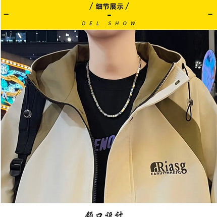 Men's Hooded Casual Jackets 2026 Spring Autumn Streetwear Windbreaker Loose Cargo Outdoor Coats Youth Daily Wear Tops Clothing