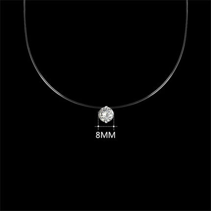 Fashion Shiny Crystal Necklace For Women Female Transparent Fishing Line Round Zircon Choker Minimalist Clavicle Chain Jewelry PlatiNum