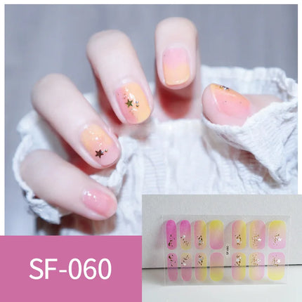 14Tips 3D Flowers Gradient Color Adhesive UV Gel Nail Stickers Fashionable Marble Pattern Nail Wraps DIY Manicure Arts Decals