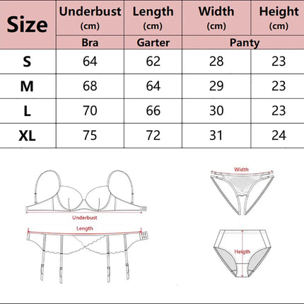 Sexy Lingerie Lace Women's Intimates Sets Sheer See Through Push Up Bra with Garter Belt Fancy Luxury Underwear Erotic Outfits