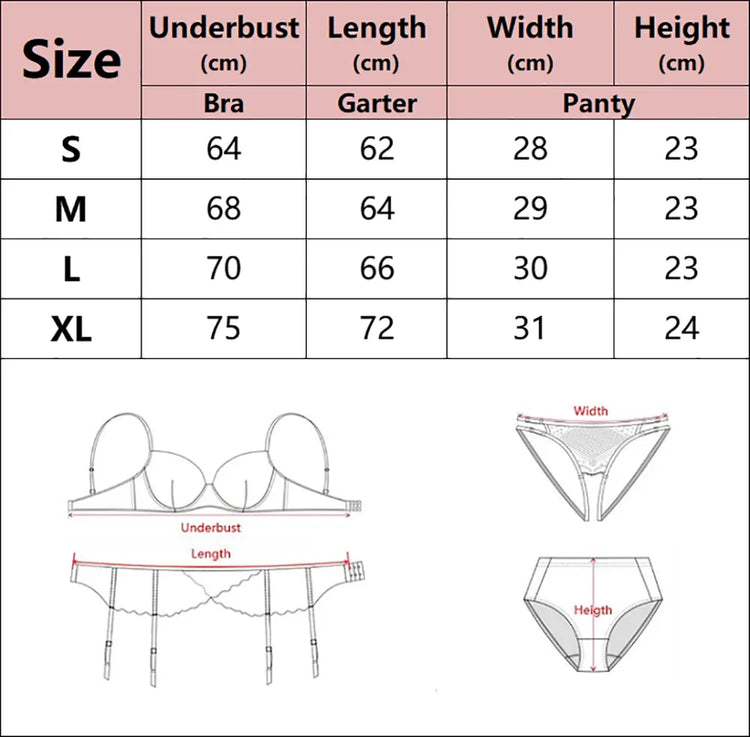 Sexy Lingerie Lace Women's Intimates Sets Sheer See Through Push Up Bra with Garter Belt Fancy Luxury Underwear Erotic Outfits