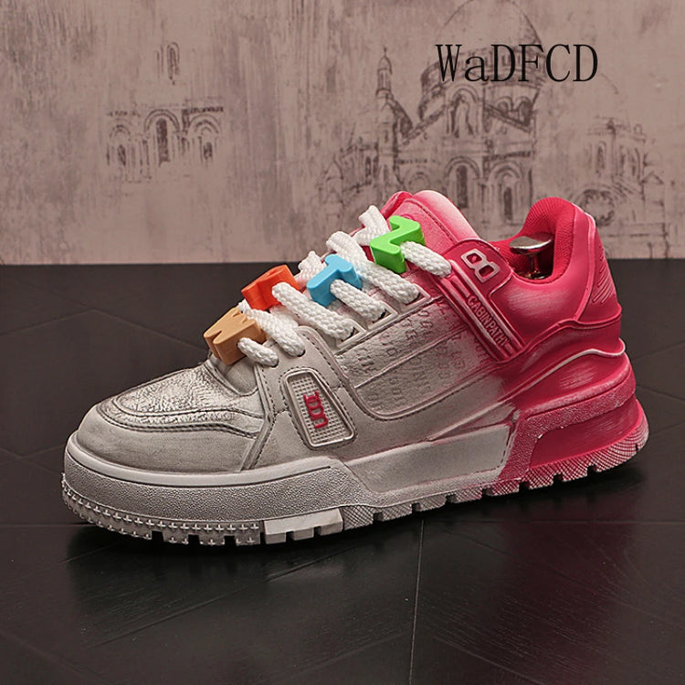 Sneakers Casual Mens Designer Bling Punk Board Shoes Fashion Split Leather Breathable Height Increased Flat Platform Sport Shoes