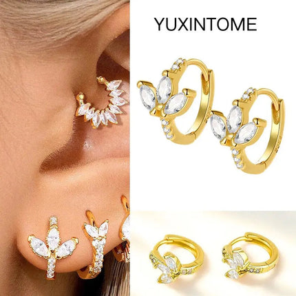 White Color Zircon Hoop Earrings 925 Sterling Silver Needle Cross/Star/Flower/Water Drop Pendant Gold Earrings Luxury Jewelry PlatiNum