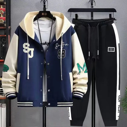 Spring Autumn Men's Sets Korean Fashion Two Piece Set Graphic Hoodies Jacket+Sweatpants 2024 Men Clothing Tracksuit Sets Men