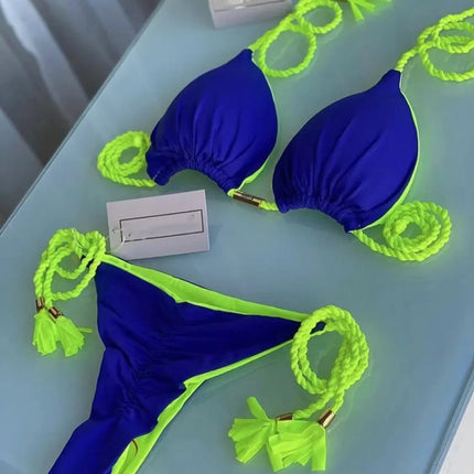 Nuovo Bikini da Donna Multicolore con Triangolo e Laccetti sulla Schiena platinumshop