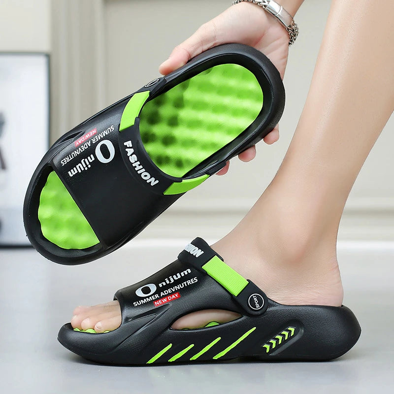 2025 New Men Massage Slippers Slides Indoor Outdoor Man Sandals Beach Casual Shoes Comfortable Sole Men Slippers Big Size 38-47