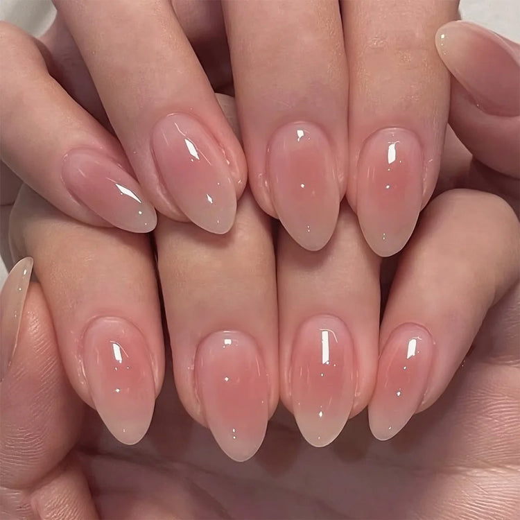 24Pcs Medium Almond Nude‑Pink 3D Textured Metallic Cat‑Eye French Sheer Press‑On False Nails For Nail Art Decor
