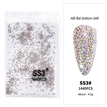 1440pcs Nail Clear/AB Glass Strass FlatBack Crystal Rhinestone (SS3-SS20)3D Nail Gem Stones Non-HotFix Nail Rhinestone 1.3-4.8mm