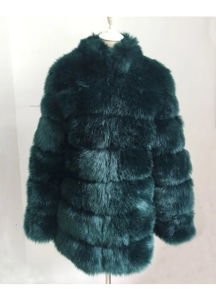 ZADORIN Winter Outerwears Furry Faux Fur Coat Women Stand Collar Long Sleeve Fake Fur Jacket Fur Coats fourrure abrigos mujer