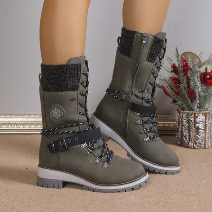 Plus Size Shoes for Women 36-43 Autumn Winter Fashion Warm Lace Up Platform Wedges Non-slip Mid-calf Boots Women Boot