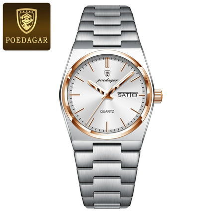 POEDAGAR Top squisito orologio da polso da donna impermeabile al quarzo luminoso orologio da donna casual data settimana orologi da donna in acciaio inossidabile platinumshop