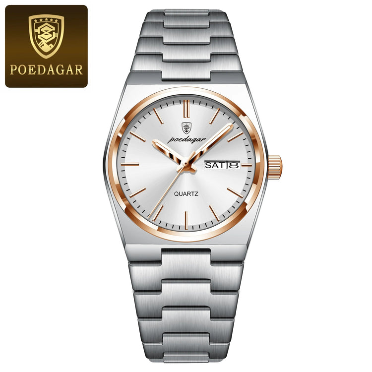 POEDAGAR Top squisito orologio da polso da donna impermeabile al quarzo luminoso orologio da donna casual data settimana orologi da donna in acciaio inossidabile platinumshop