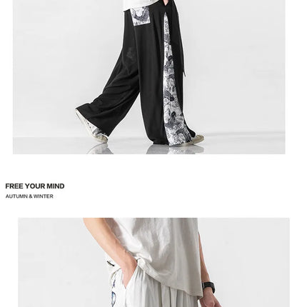 Pantaloni a Gamba Larga Streetwear da Uomo, Primaverili ed Estivi, Stampati, Casual, Stile Harem, Oversize, Vintage, Traspiranti e Comodi