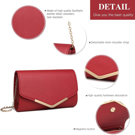 Miss Lulu Elegante Pochette da Donna con Catena Rimovibile, Borsa da Sera alla Moda per Matrimoni e Feste, Piccola Borsa a Tracolla Pratica