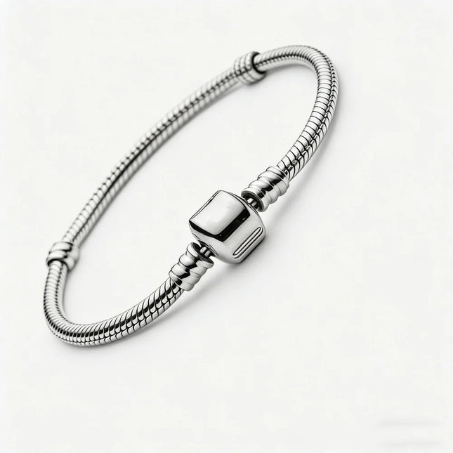Nuovo Bracciale Artigianale Originale in Argento 925 con Charm, Liscio e Morbido, a Osso di Serpente, per Donna - Regalo 2026 PlatiNum